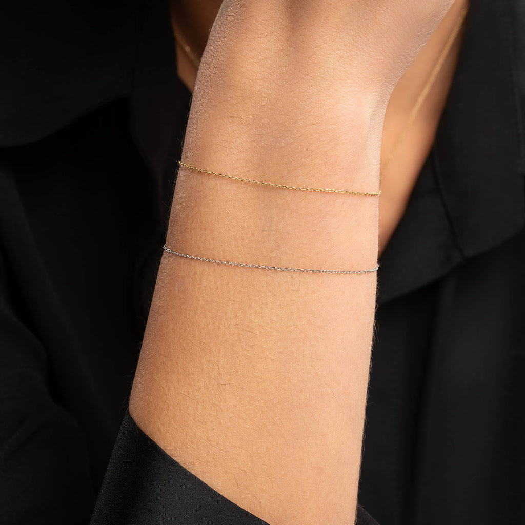 Solid Gold Chain Bracelet: Minimalist Cable Link, Adjustable