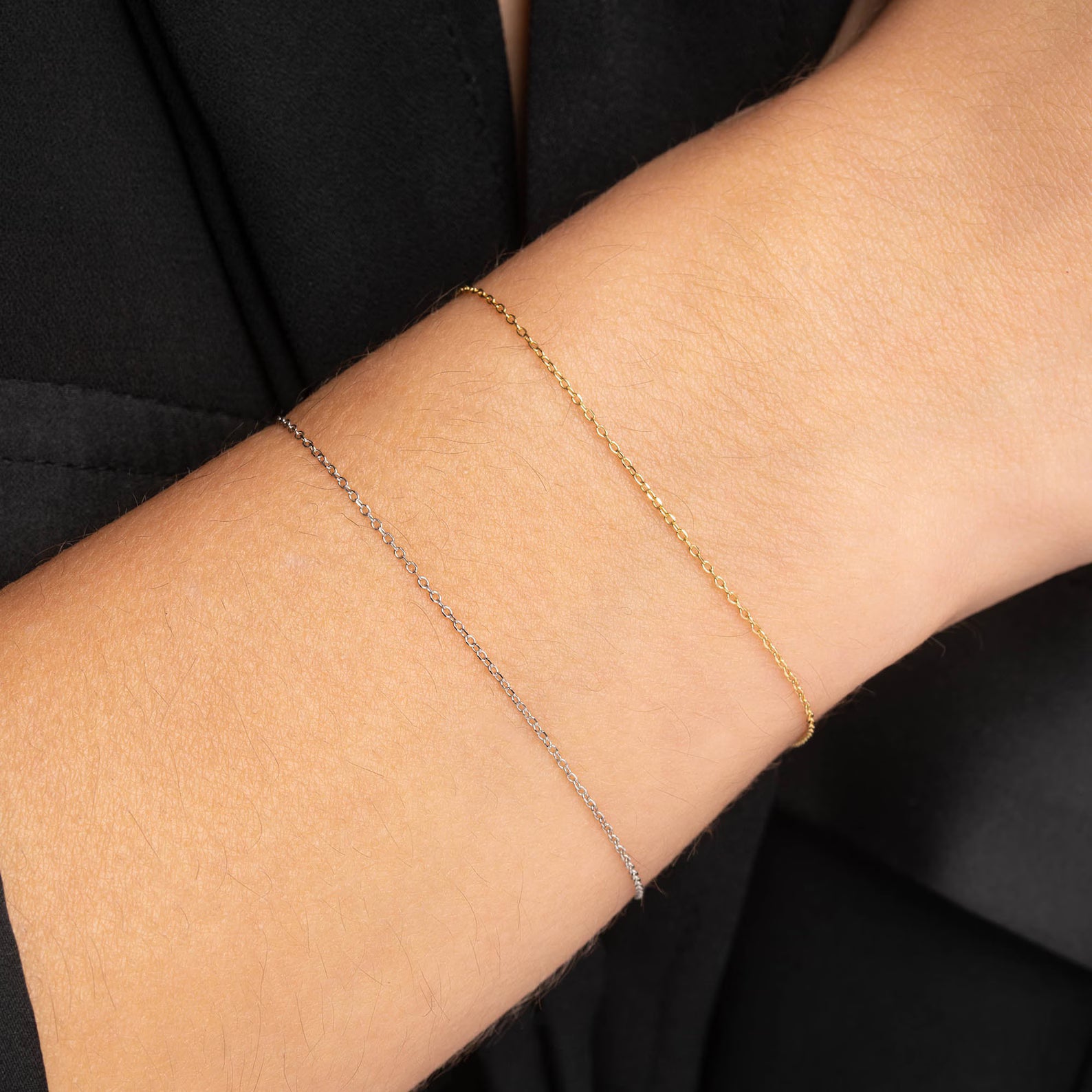 Solid Gold Chain Bracelet: Minimalist Cable Link, Adjustable