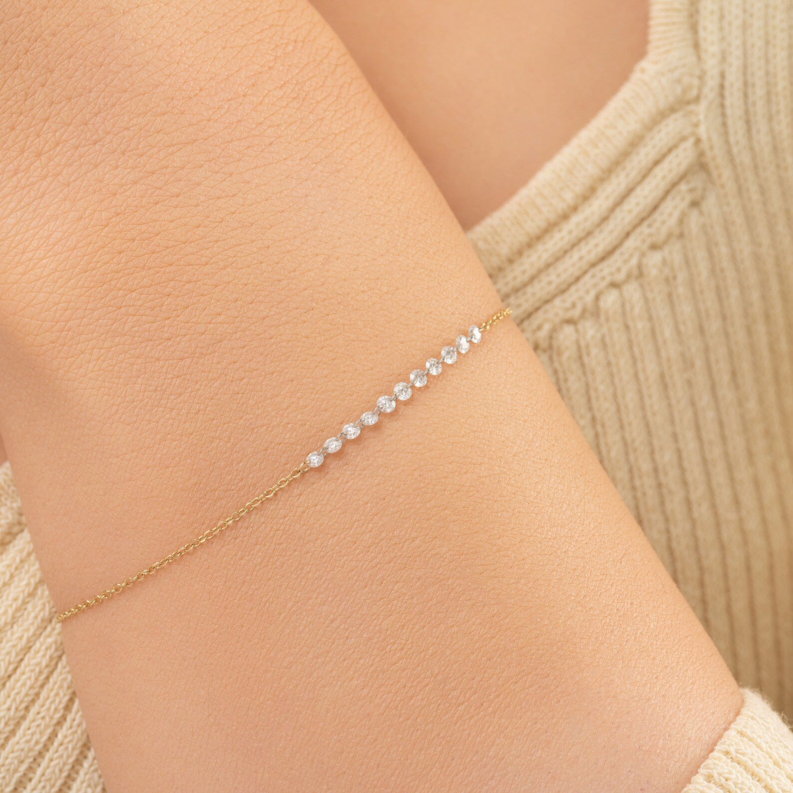 14k Solid Gold Diamond Tennis Bracelet: Minimalist Fine Jewelry