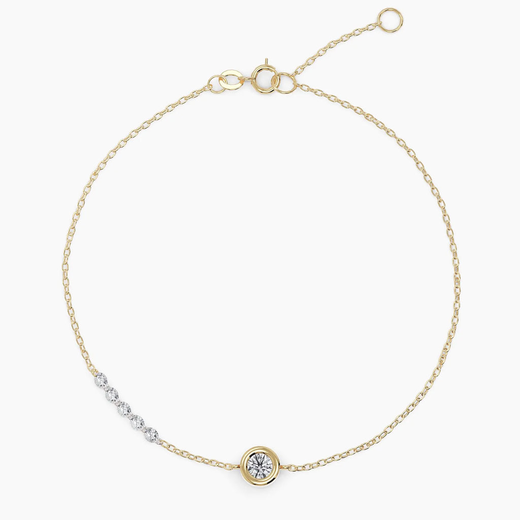 Solid Gold Diamond Tennis Bracelet: Dainty Bezel Set