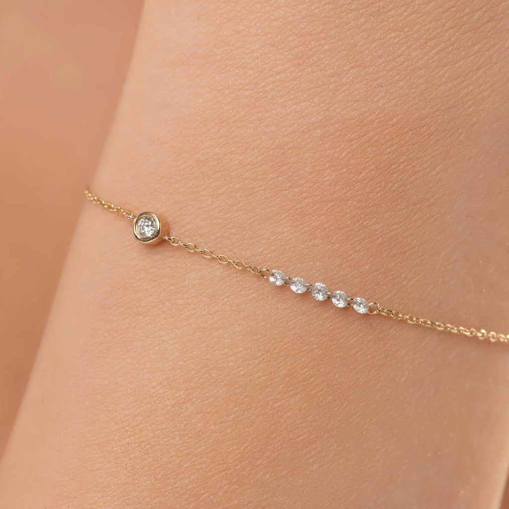 Solid Gold Diamond Tennis Bracelet: Dainty Bezel Set