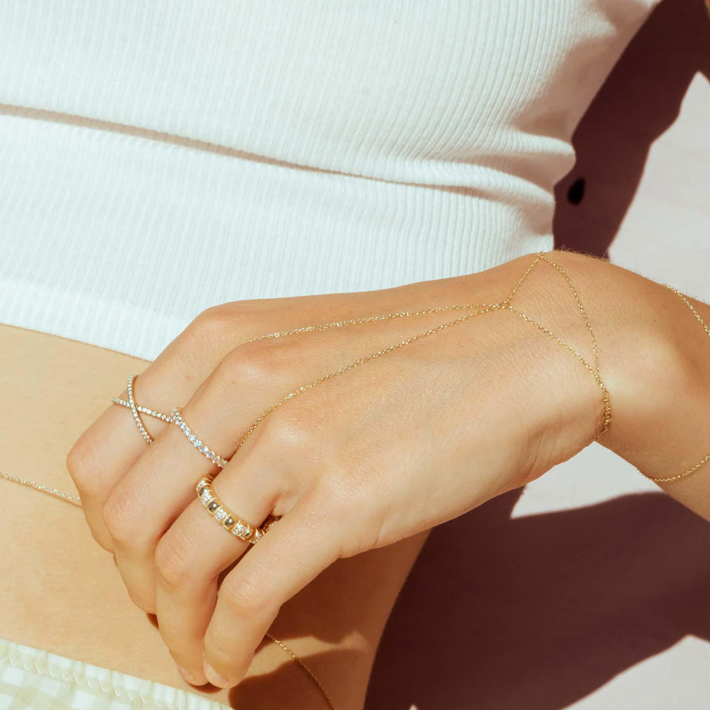 14k Solid Gold Hand Chain Bracelet - Ring Chain Jewelry