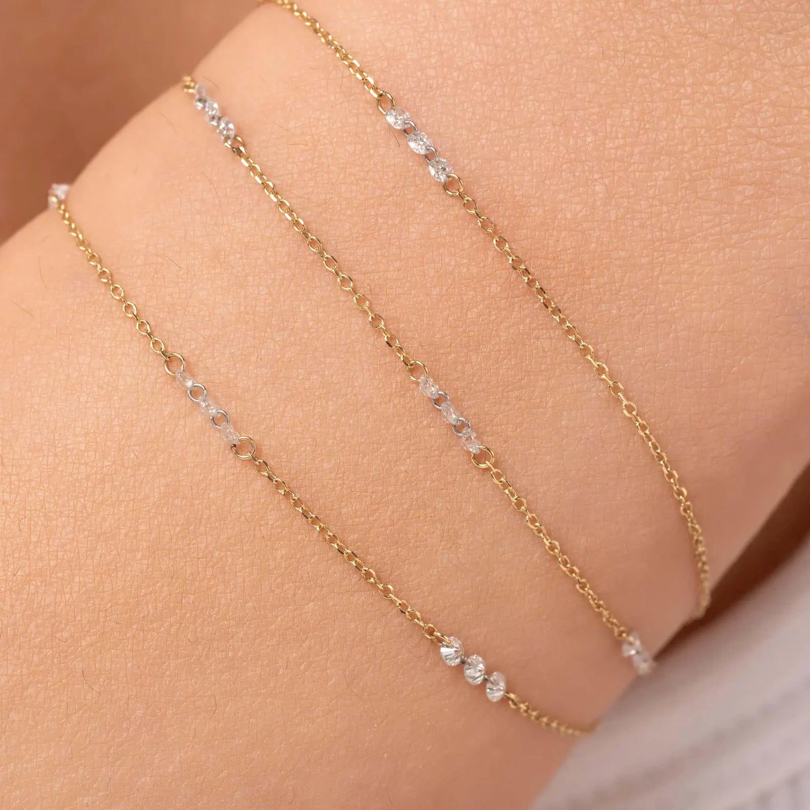 Boho Solid Gold Diamond Tennis Bracelet: Dainty Minimalist Jewelry