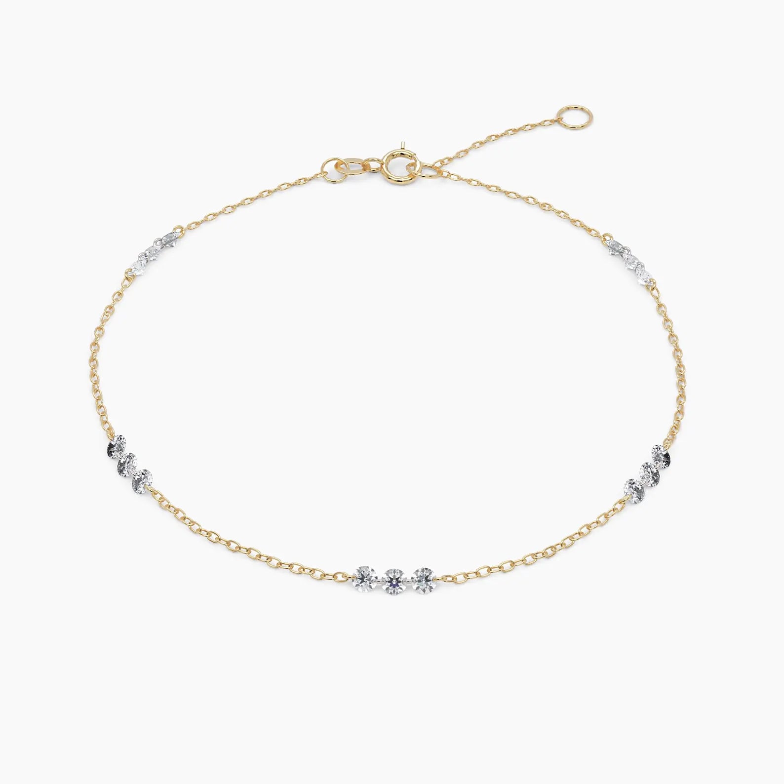 Boho Solid Gold Diamond Tennis Bracelet: Dainty Minimalist Jewelry
