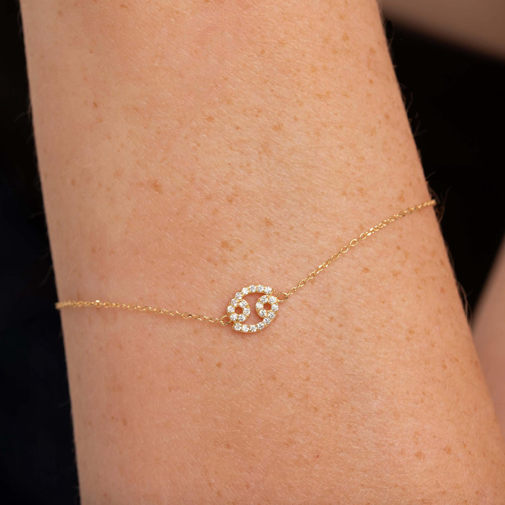 Solid Gold Diamond Zodiac Layered Bracelet: Dainty Astrological Jewelry
