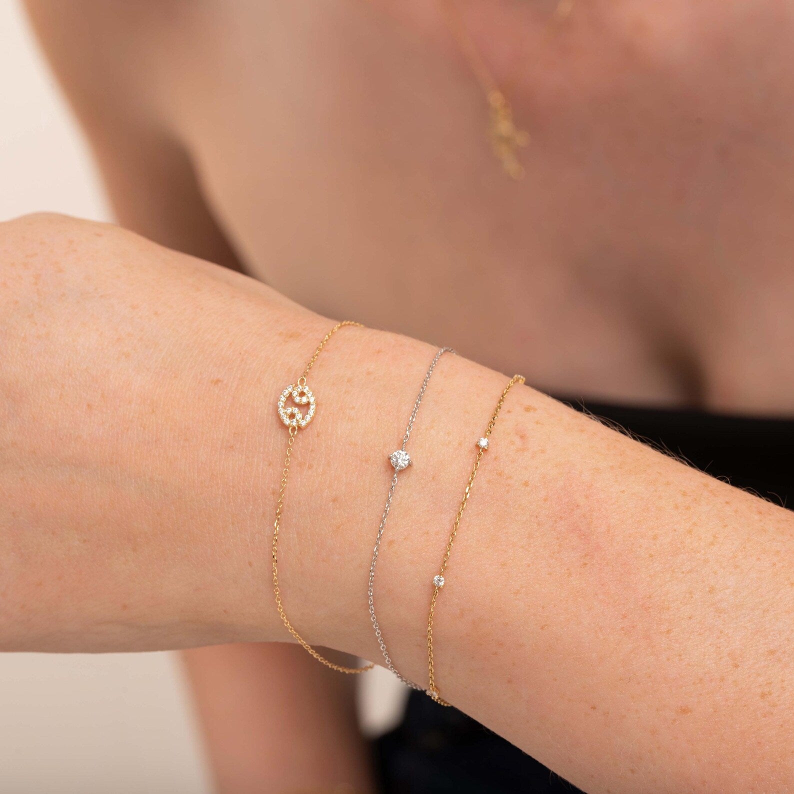 Solid Gold Diamond Zodiac Layered Bracelet: Dainty Astrological Jewelry