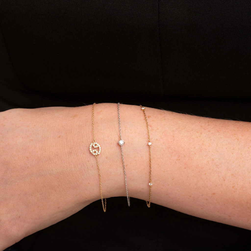Solid Gold Diamond Zodiac Layered Bracelet: Dainty Astrological Jewelry