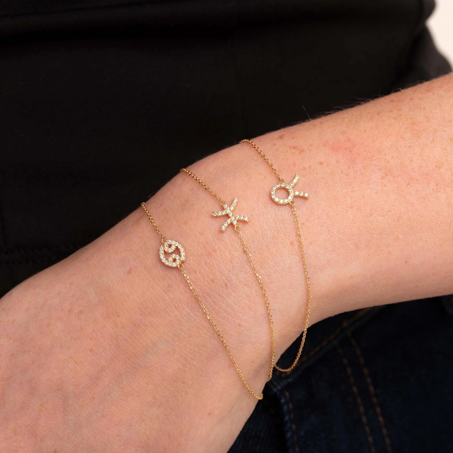 Solid Gold Diamond Zodiac Layered Bracelet: Dainty Astrological Jewelry