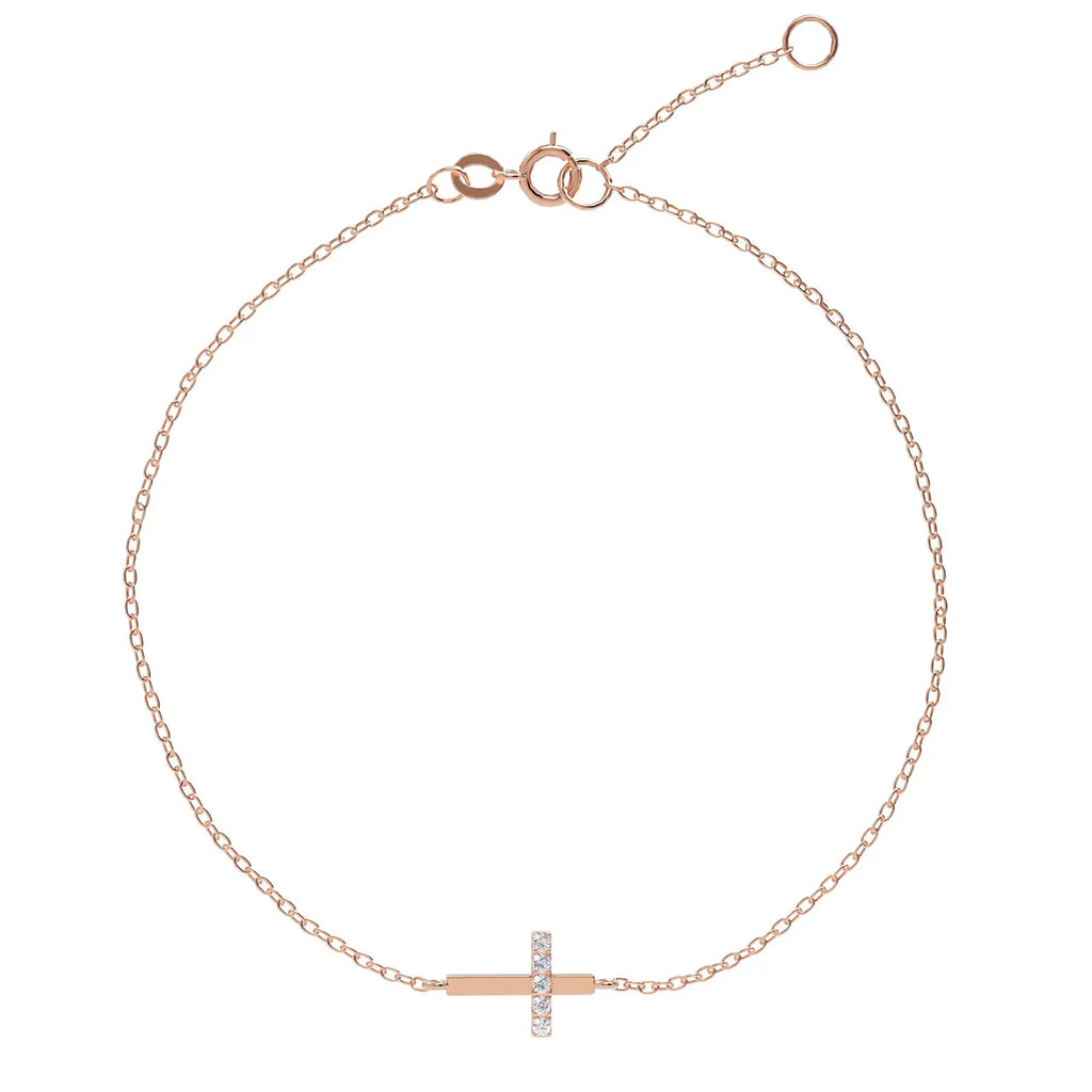 Solid Gold Diamond Cross Bracelet: Dainty Faith Jewelry