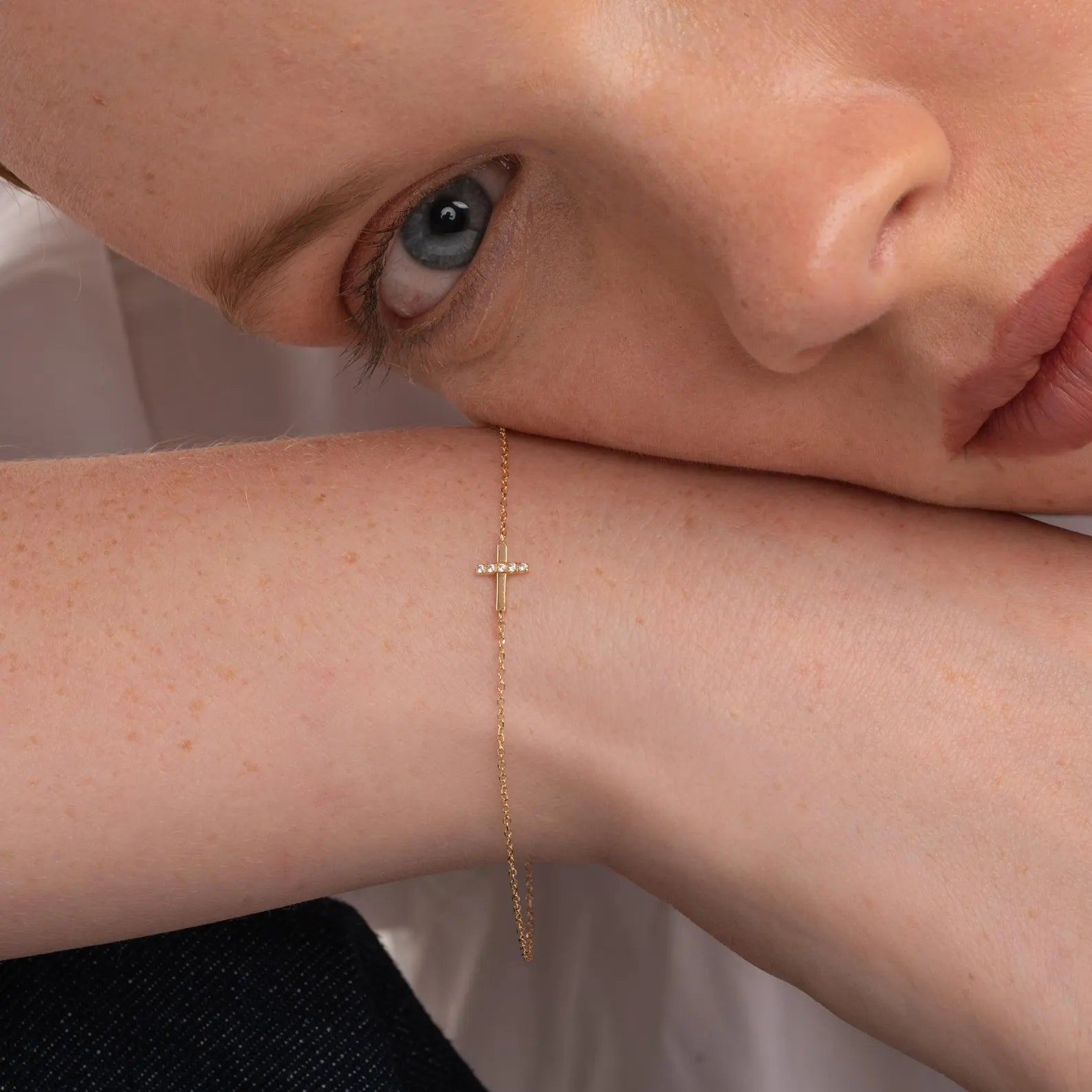 Solid Gold Diamond Cross Bracelet: Dainty Faith Jewelry