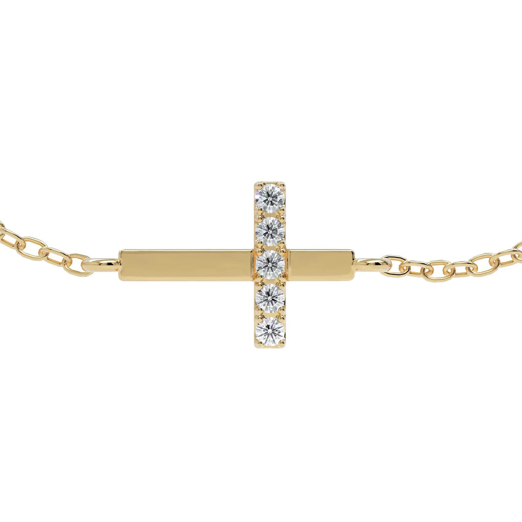 Solid Gold Diamond Cross Bracelet: Dainty Faith Jewelry
