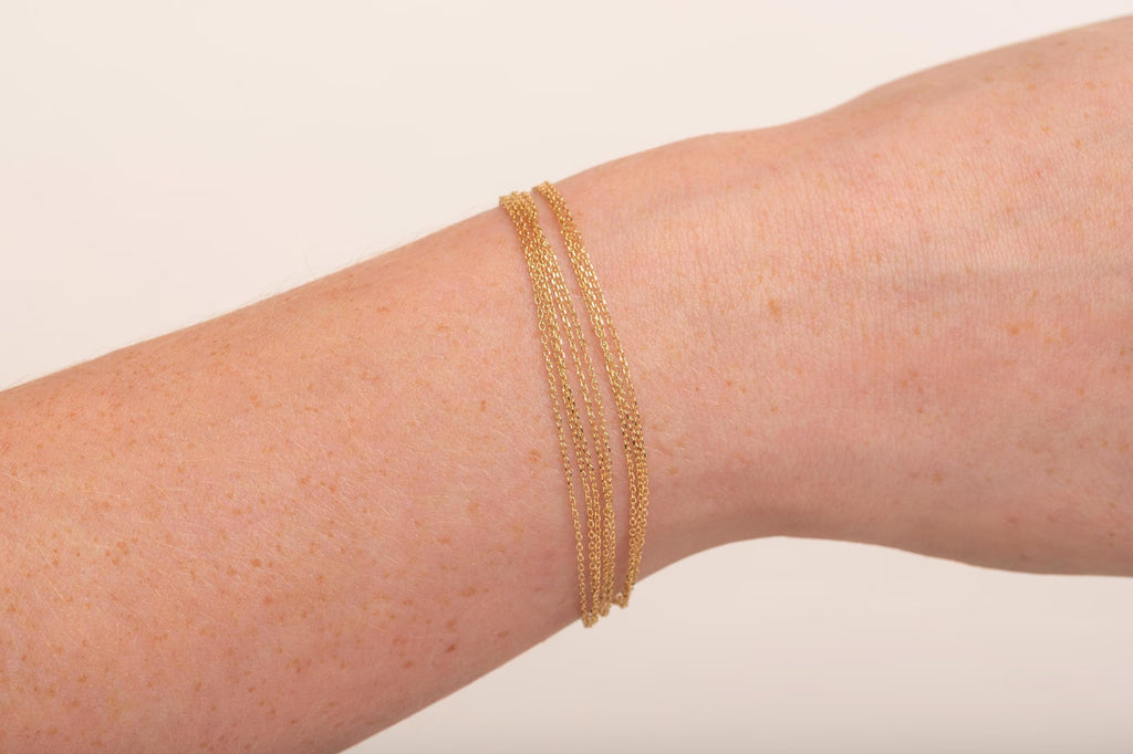 Layered Solid Gold Chain Bracelet Stack: Dainty Multi-Set Chain Bracelet