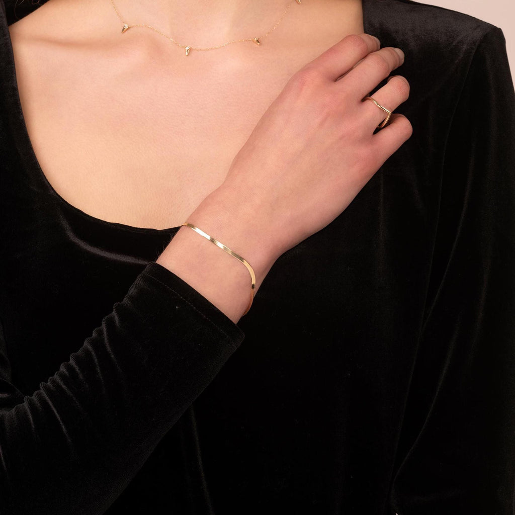 Solid Gold Herringbone Chain Bracelet: Stackable 2.5mm