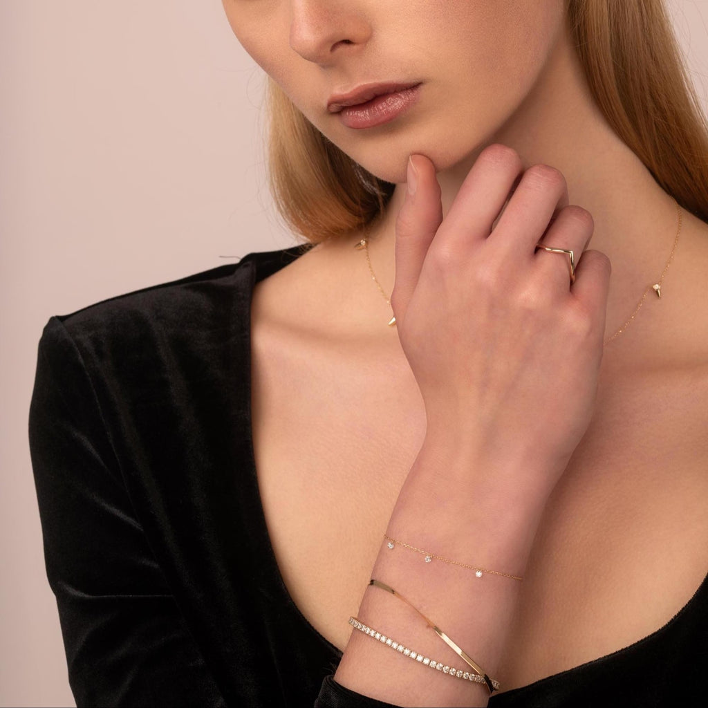 Solid Gold Herringbone Chain Bracelet: Stackable 2.5mm