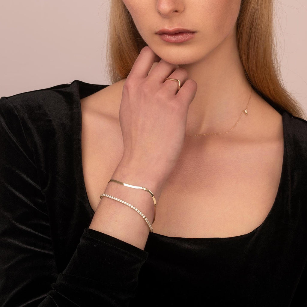 Solid Gold Herringbone Chain Bracelet: Stackable 2.5mm