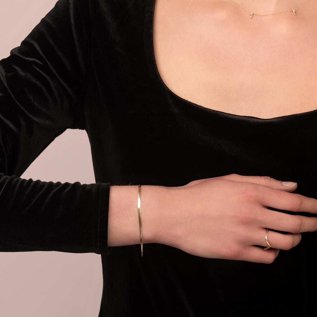 Solid Gold Herringbone Chain Bracelet: Stackable 2.5mm