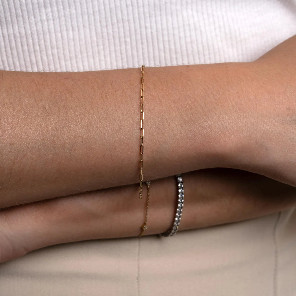 Solid Gold Paperclip Chain Bracelet: Stackable Real Gold