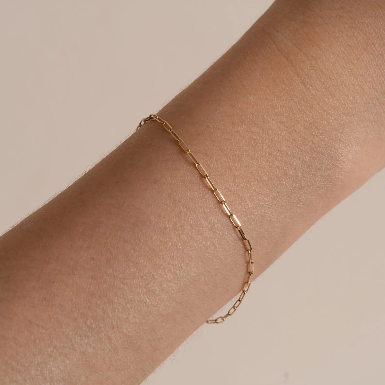 Solid Gold Paperclip Chain Bracelet: Stackable Real Gold