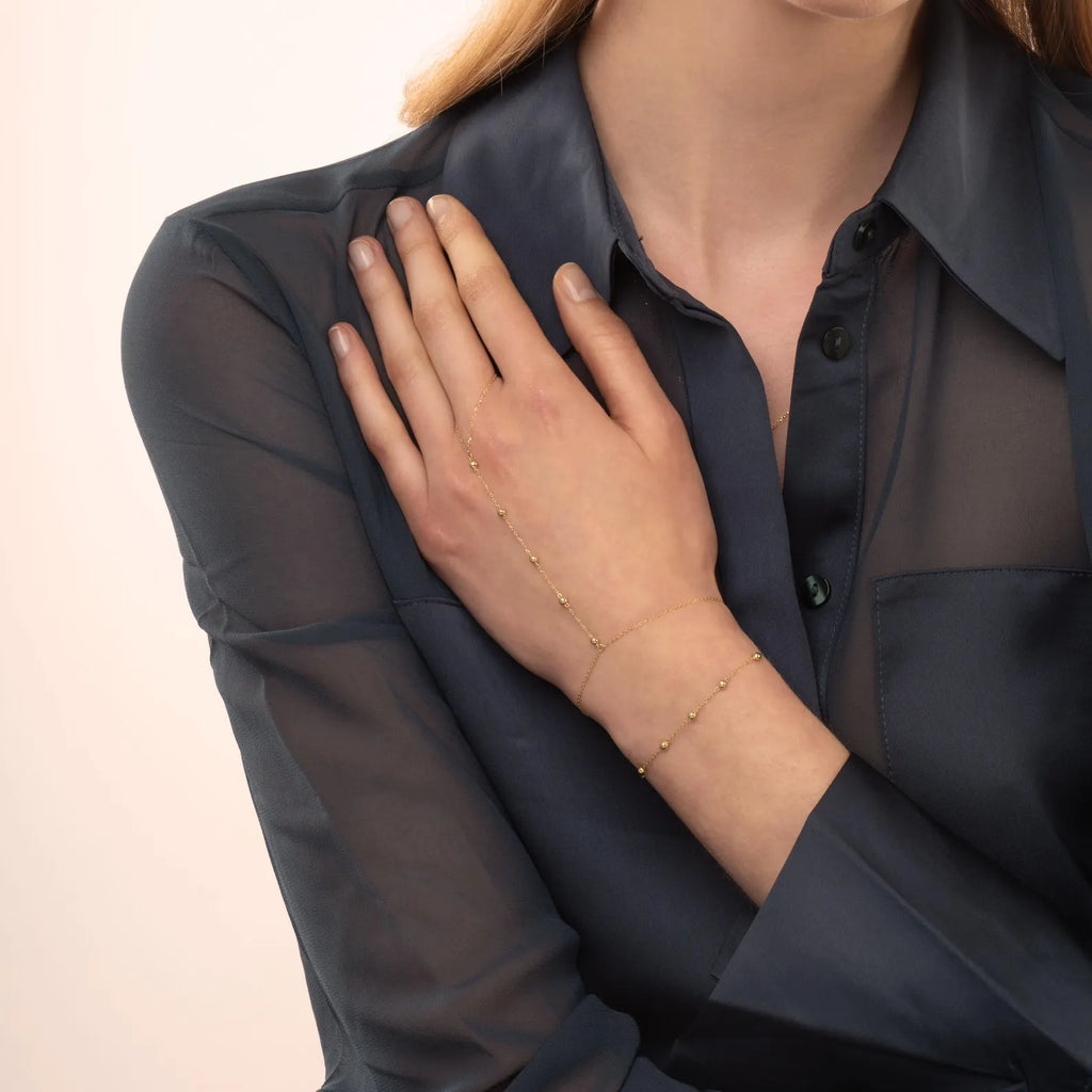 14k Solid Gold Hand Chain Bracelet / Slave Finger Chain Solid Gold Bracelet