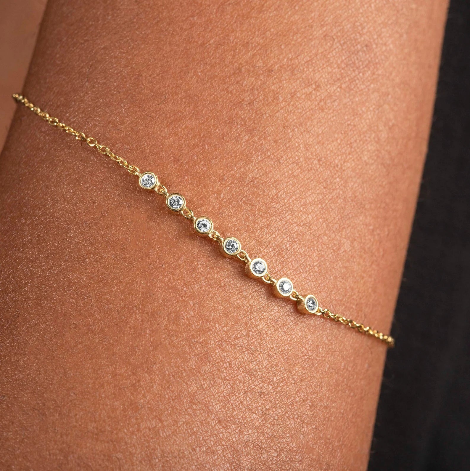 Solid Gold Diamond Tennis Bracelet: Dainty Bezel Set | Wedding Bracelet