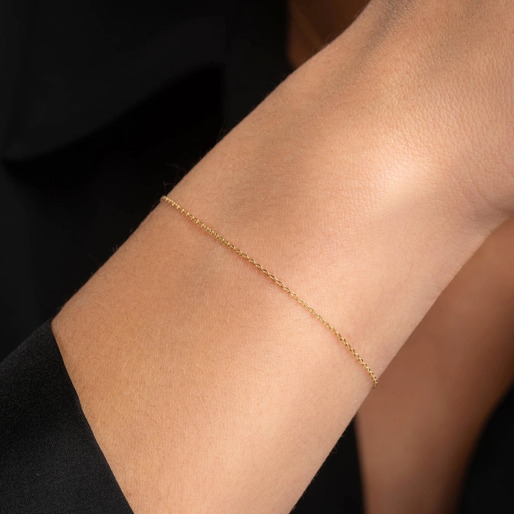 Solid Gold Chain Bracelet: Minimalist Cable Link, Adjustable
