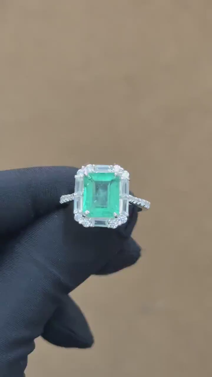 Colombian Lab-Grown Emerald Ring – Octagon Prong Setting